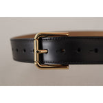 Dolce & Gabbana Black Solid Leather Classic Gold Waist Buckle Belt WMB161 - 60