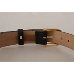 Dolce & Gabbana Black Solid Leather Classic Gold Waist Buckle Belt WMB161 - 60