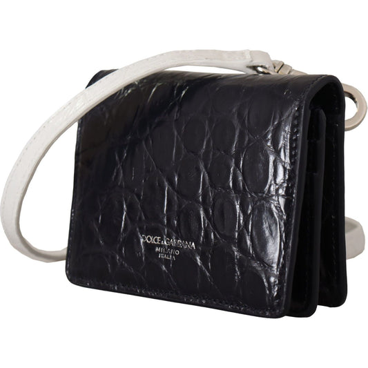 Dolce & Gabbana Blue White Caiman Leather Strap Card Holder Wallet VAS130280