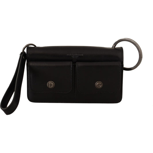 Dolce & Gabbana Black Leather Wristlet Mini Bag Card Bill Wallet VAS130274