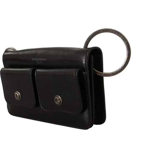 Dolce & Gabbana Black Leather Wristlet Mini Bag Card Bill Wallet VAS130274
