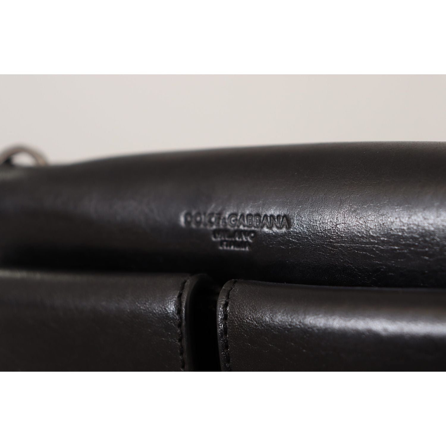 Dolce & Gabbana Black Leather Wristlet Mini Bag Card Bill Wallet