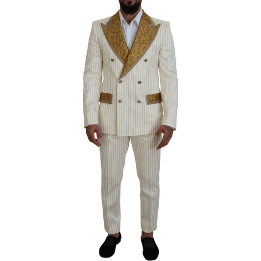 Dolce & Gabbana Off White Gold Striped Tuxedo Slim Fit Suit KOS2116- 46