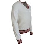 Dolce & Gabbana White Red Knitted V-neck Pullover Sweater TSH83751-46
