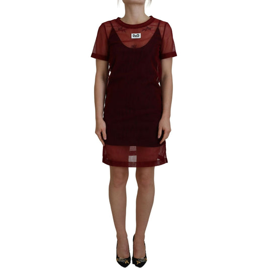 Dolce & Gabbana Maroon Nylon Two Layer Shift Mini Dress DR28883-40