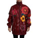 Dolce & Gabbana Maroon Floral Full Zip Polyester Women Jacket JKT3578- 40