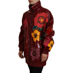 Dolce & Gabbana Maroon Floral Full Zip Polyester Women Jacket JKT3578- 40