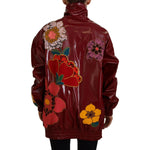 Dolce & Gabbana Maroon Floral Full Zip Polyester Women Jacket JKT3578- 40