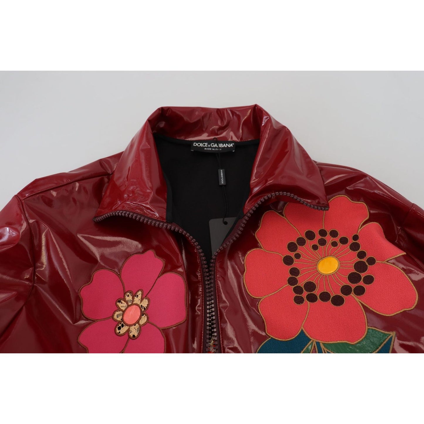 Dolce & Gabbana Maroon Floral Full Zip Polyester Women Jacket JKT3578- 40