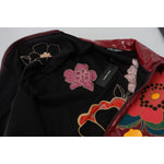 Dolce & Gabbana Maroon Floral Full Zip Polyester Women Jacket JKT3578- 40