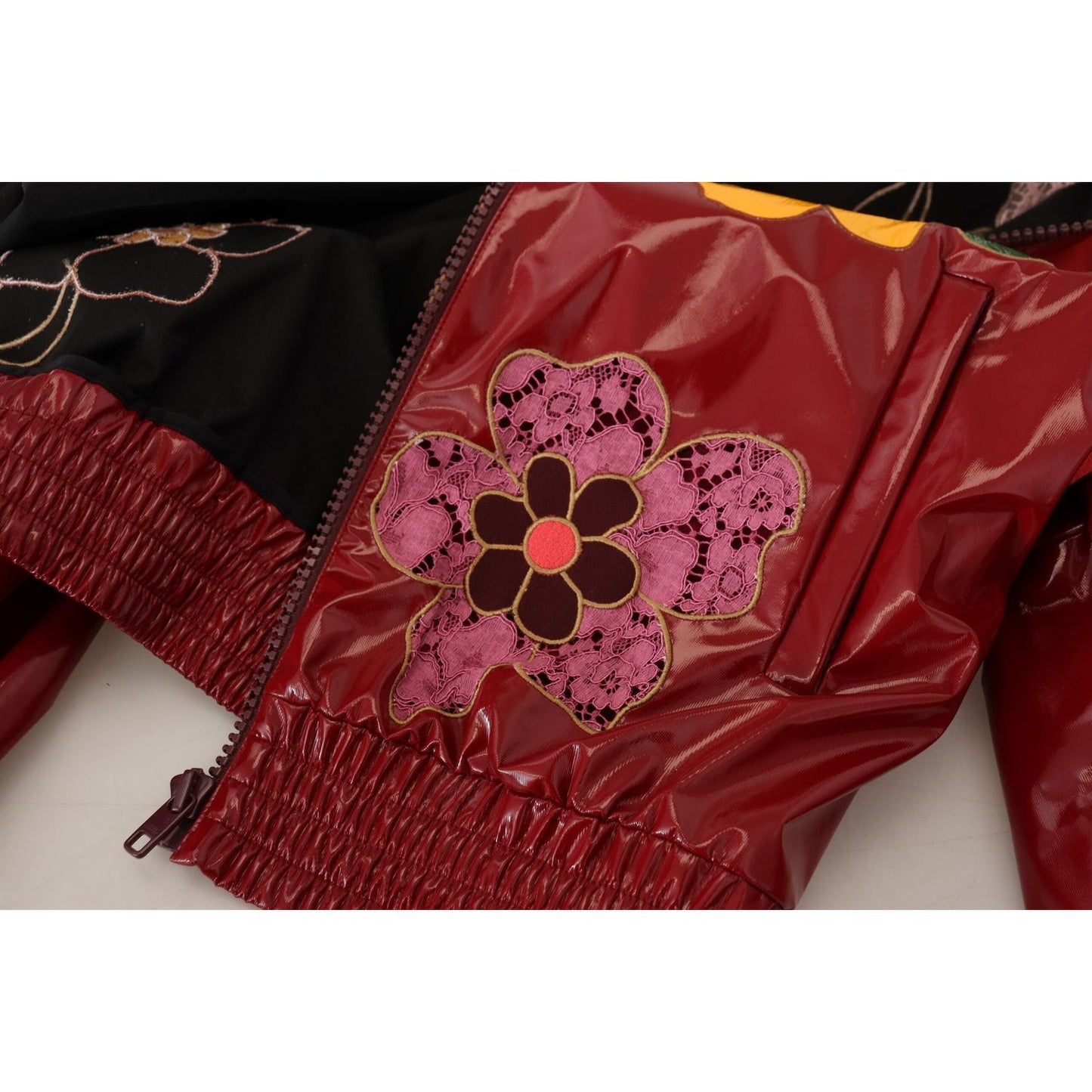 Dolce & Gabbana Maroon Floral Full Zip Polyester Women Jacket JKT3578- 40