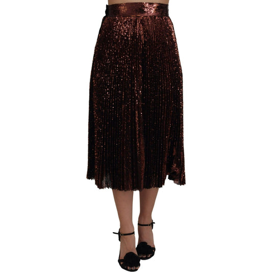 Dolce & Gabbana Bronze Sequined High Waist A-line Maxi Skirt SKI1814 - 40
