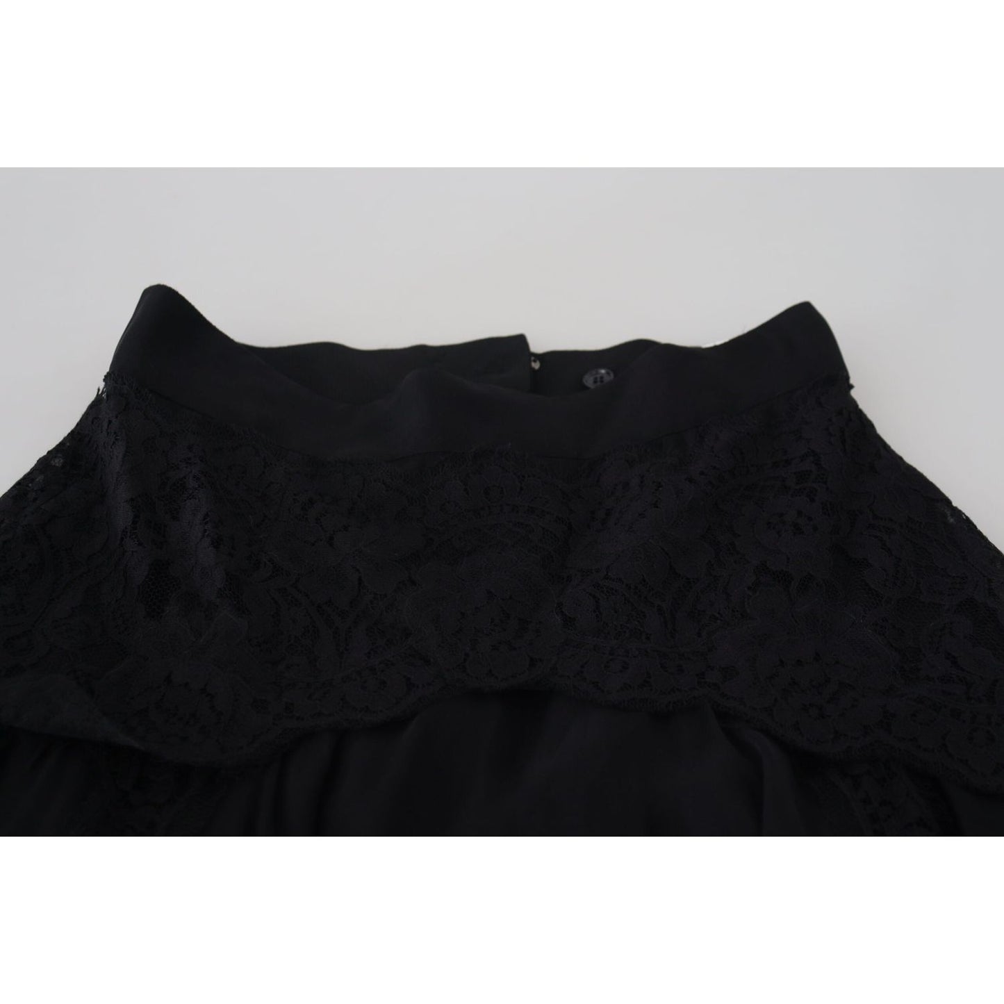 Dolce & Gabbana Black Silk Lace Trim High Waist Midi Skirt SKI1908 - 40