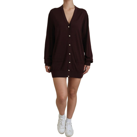 Dolce & Gabbana Maroon Wool Knit Deep V-neck Cardigan Sweater TSH83699- 40