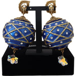 Dolce & Gabbana Gold Brass Blue Dangle Ball Crystal Clip On Earrings SMY101098 | SMY100779