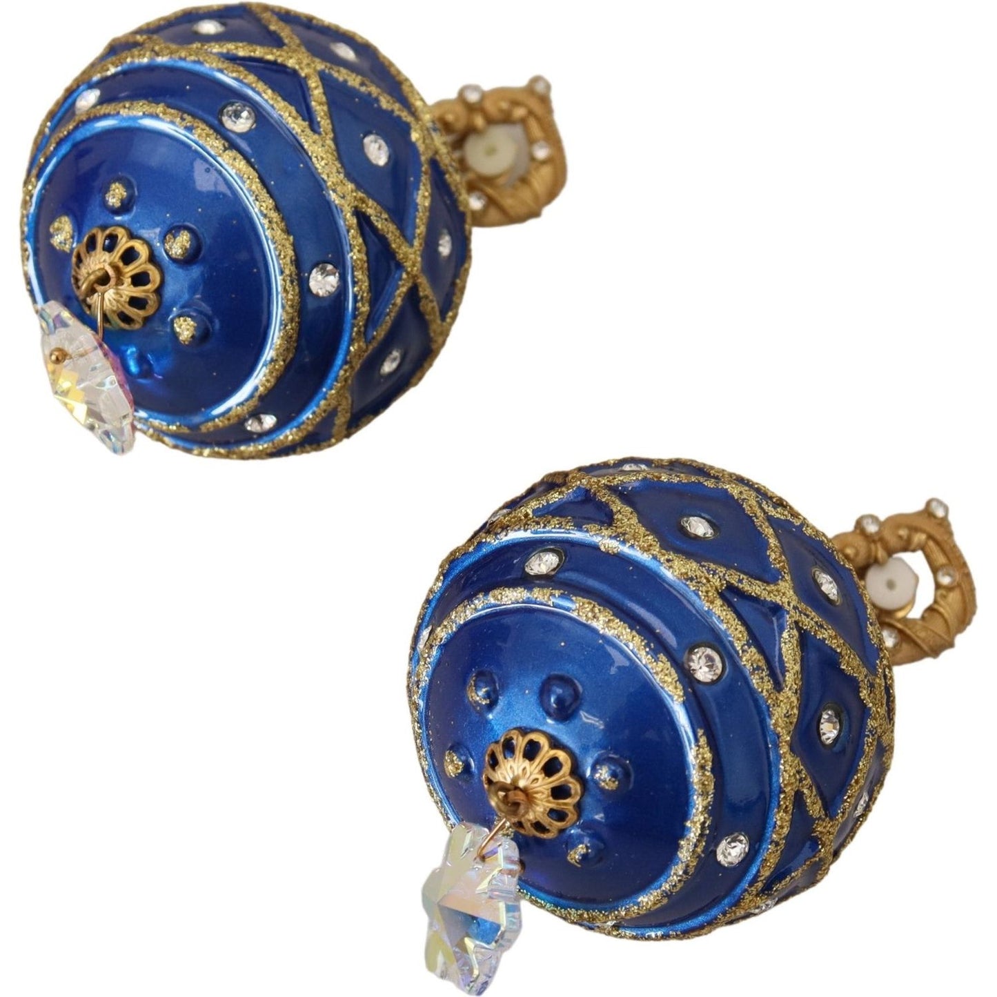 Dolce & Gabbana Gold Brass Blue Dangle Ball Crystal Clip On Earrings SMY101098 | SMY100779