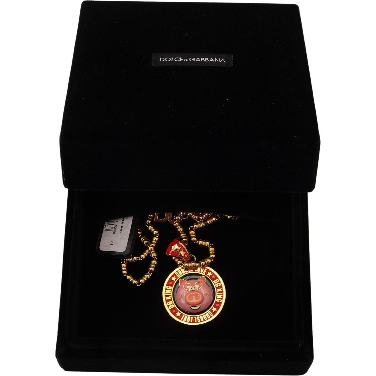 Dolce & Gabbana Gold Brass Chain SUPER PIG Pendant Logo Necklace SMY101046
