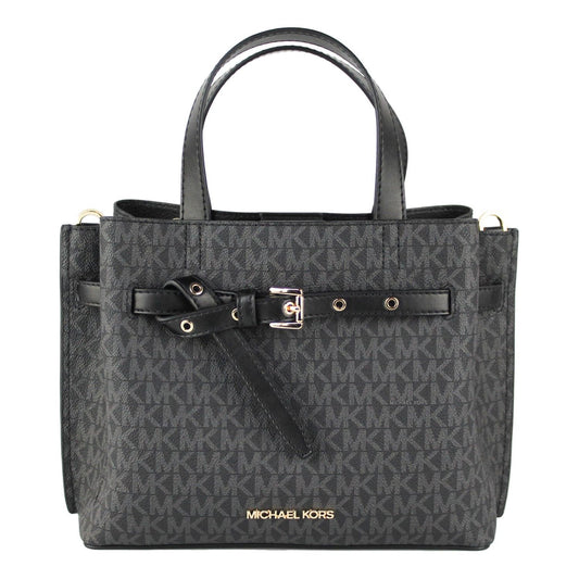 Michael Kors Emilia Small Black Signature PVC Satchel Crossbody Handbag Purse 64874