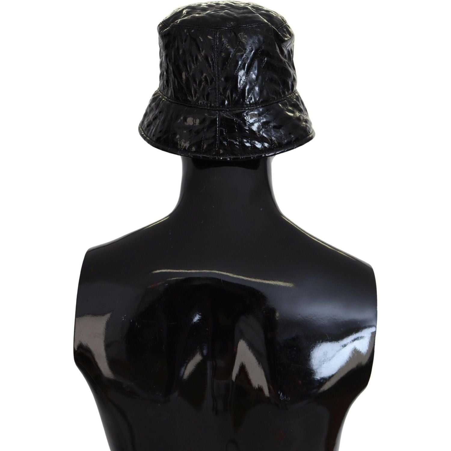 Dolce & Gabbana Black Quilted Faux Leather Women Bucket Cap Hat