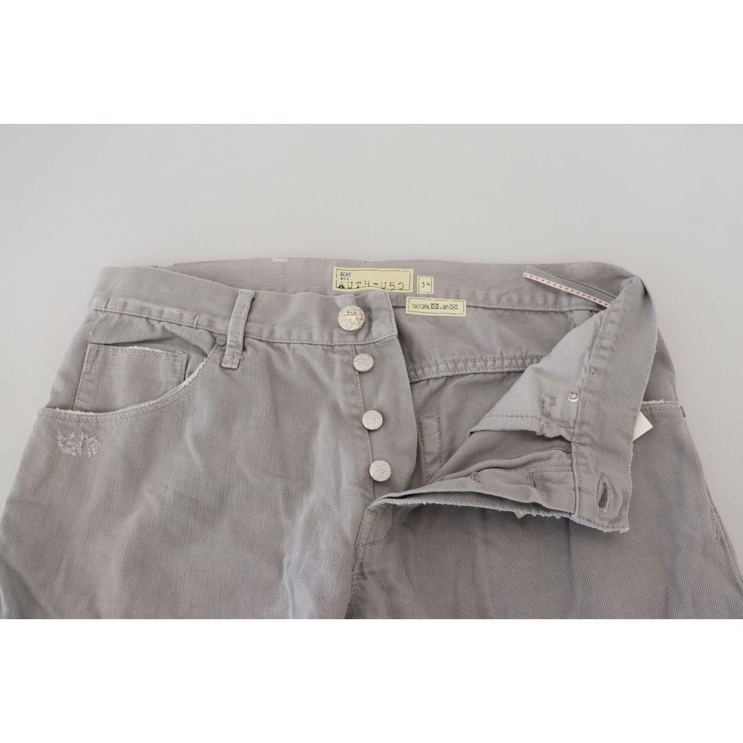 Acht Gray Cotton Straight Fit Folded Hem Casual Denim Jeans