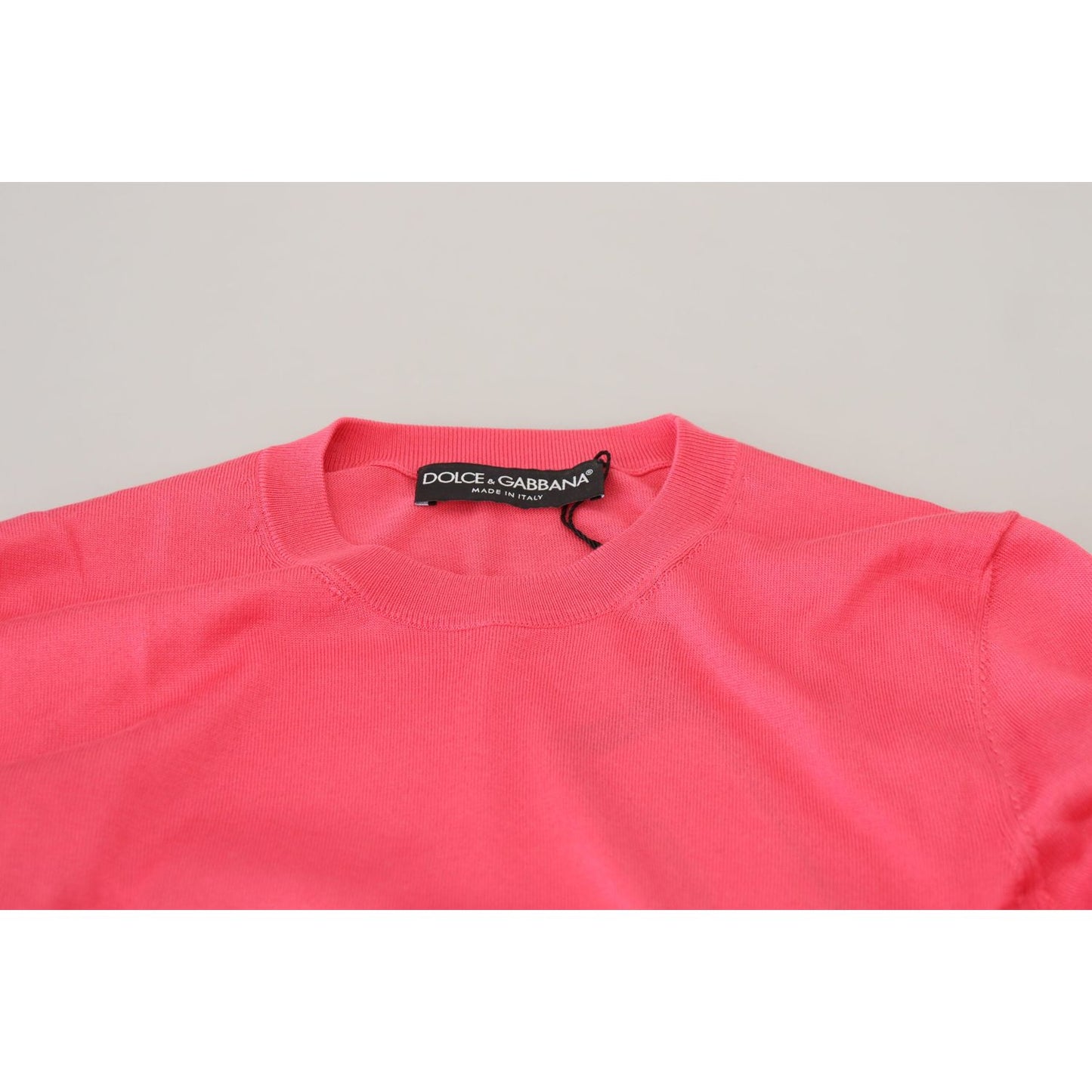 Dolce & Gabbana Pink Silk Cropped Crewneck Pullover Sweater TSH83941- 36