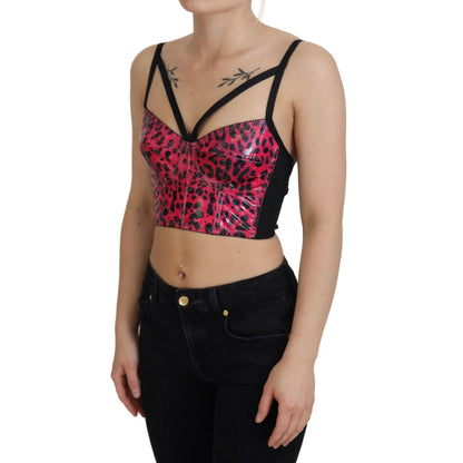 Dolce & Gabbana Pink Leopard Print Cropped Bustier Corset Top