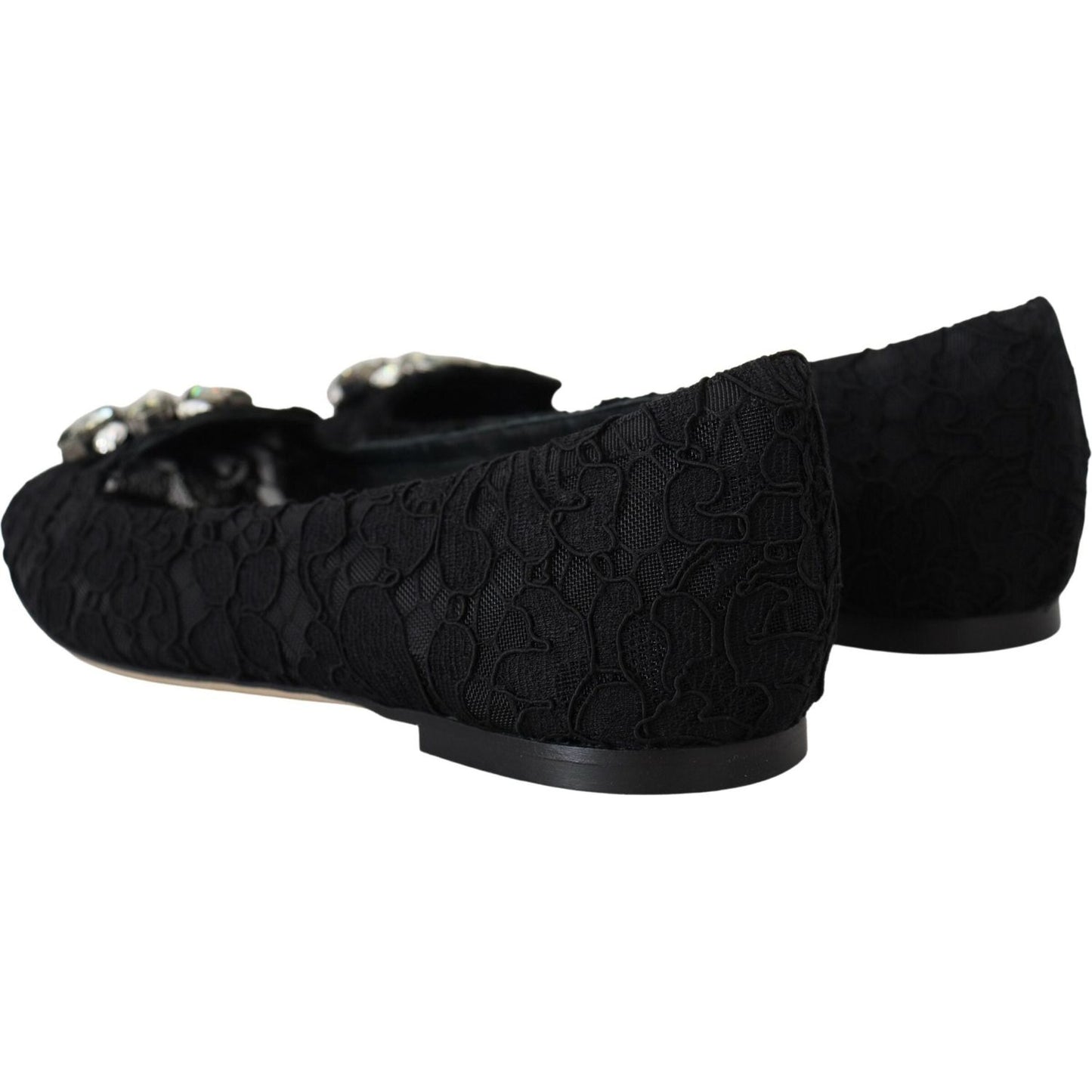 Dolce & Gabbana Black Taormina Lace Crystals Flats Shoes LA10200-35