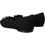 Dolce & Gabbana Black Taormina Lace Crystals Flats Shoes LA10200-35