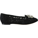 Dolce & Gabbana Black Taormina Lace Crystals Flats Shoes LA10200-35