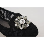 Dolce & Gabbana Black Taormina Lace Crystals Flats Shoes LA10200-35