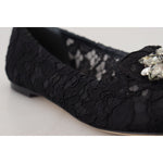 Dolce & Gabbana Black Taormina Lace Crystals Flats Shoes LA10200-35