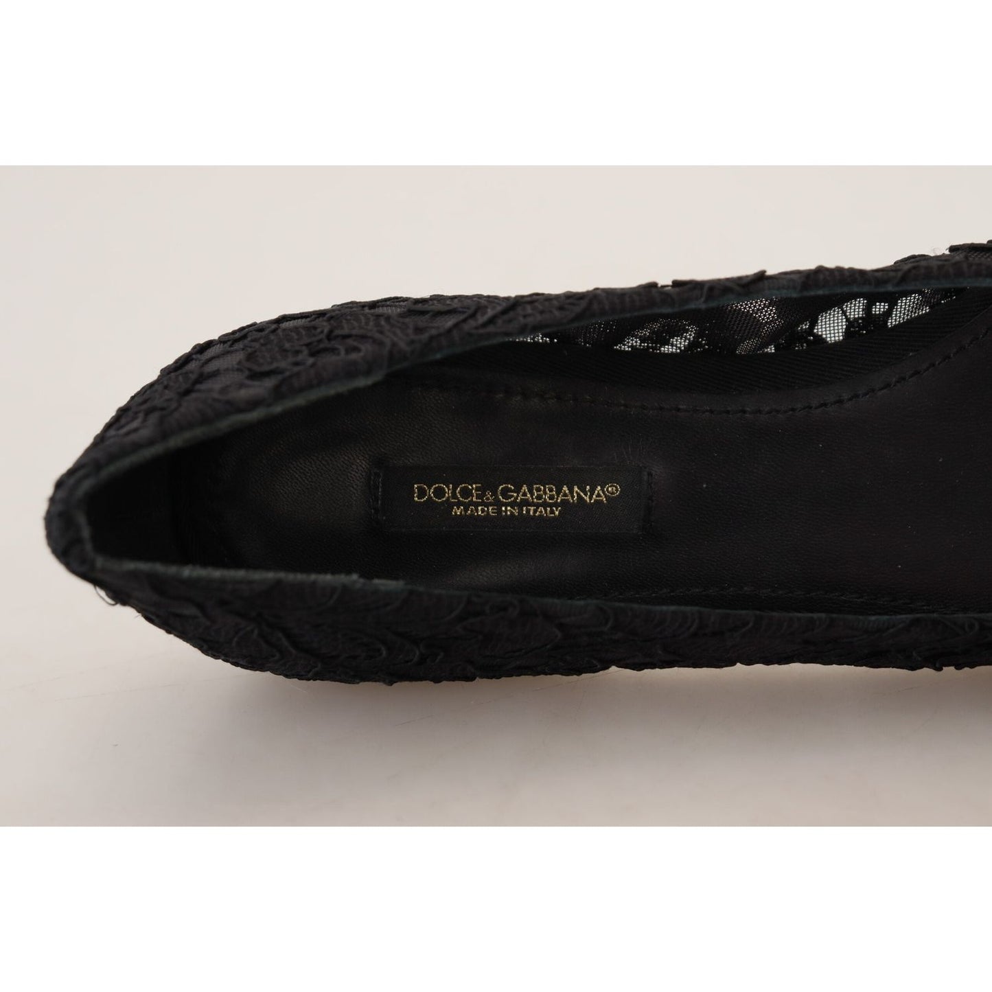 Dolce & Gabbana Black Taormina Lace Crystals Flats Shoes LA10200-35