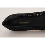 Dolce & Gabbana Black Taormina Lace Crystals Flats Shoes LA10200-35