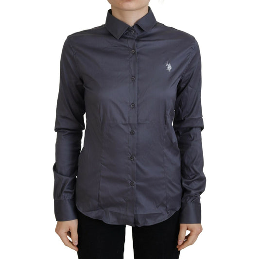 U.S. POLO ASSN. Gray Printed Long Sleeves Collared Top TSH83212 -38
