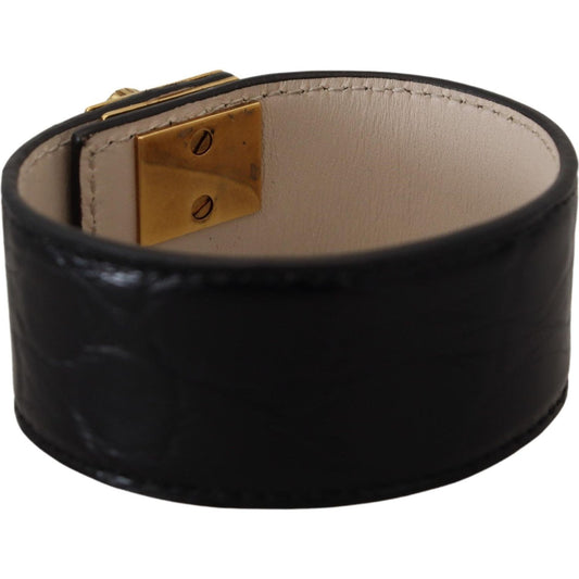 Dolce & Gabbana Black Dauphine Leather DG Heart Key Ring Bracelet SMY101109