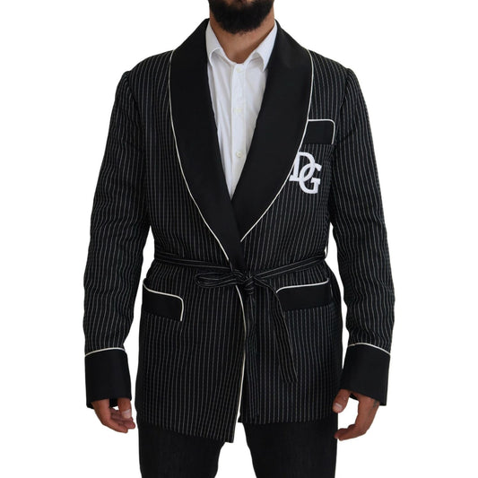Dolce & Gabbana Black Robe Striped DG Patch Jacket Men Blazer JKT3620-46