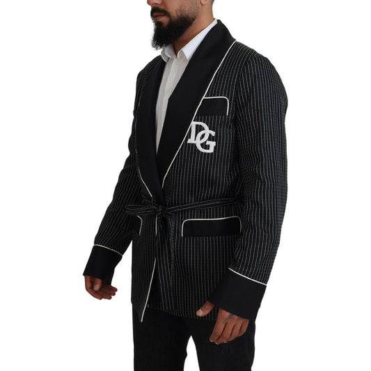 Dolce & Gabbana Black Robe Striped DG Patch Jacket Men Blazer JKT3620-46