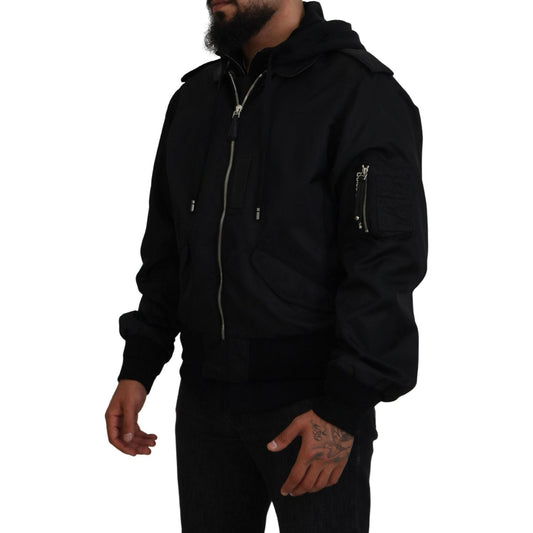 Dolce & Gabbana Black Nylon Hooded Full Zip Men Coat Jacket JKT3595-50