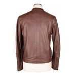 Emilio Romanelli Elegant Brown Leather Jacket with Snap Collar EM-3563-IT46 | S