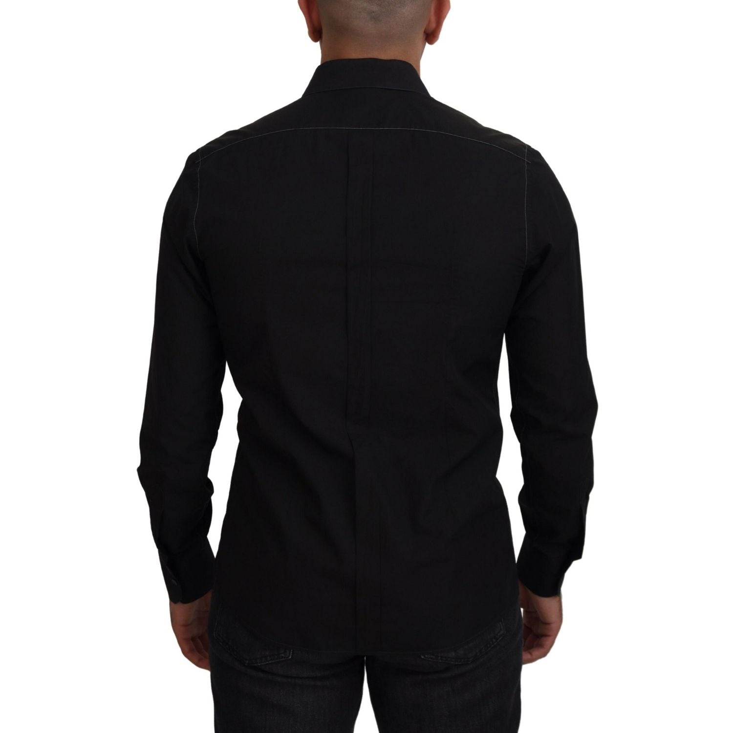 Dolce & Gabbana Black Cotton Collared Long Sleeve GOLD Shirt