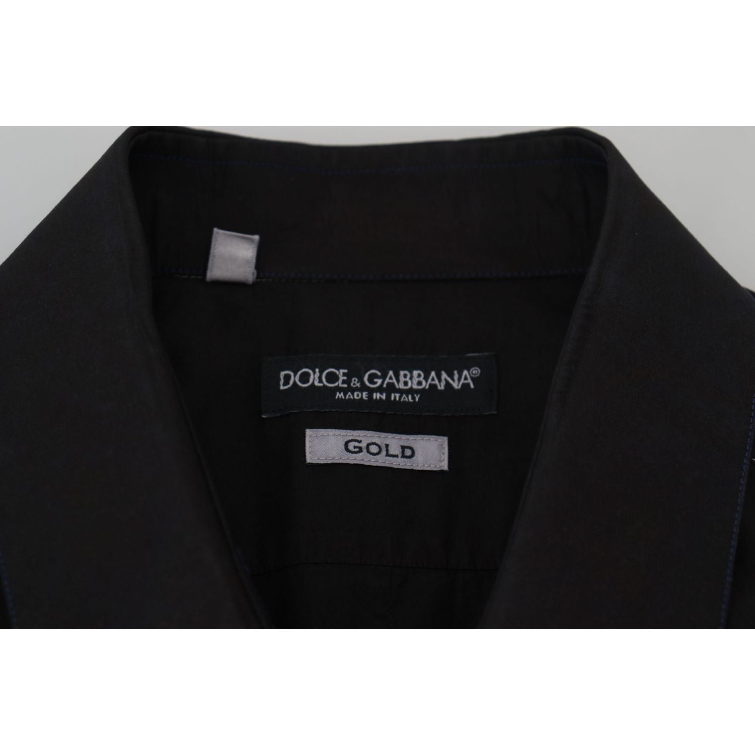 Dolce & Gabbana Black Cotton Collared Long Sleeve GOLD Shirt