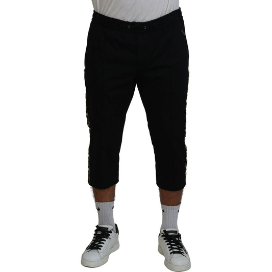 Dolce & Gabbana Black Cotton Elastic Waist DG Logo Cropped Pants PAN74702-50