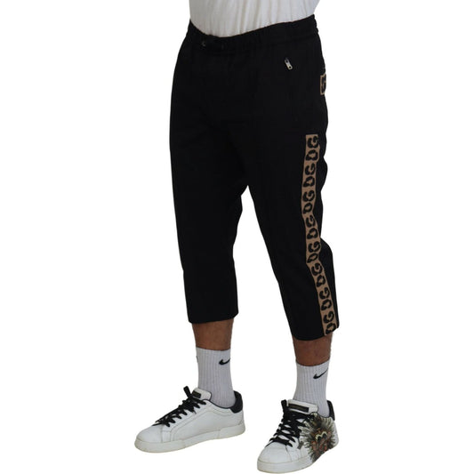 Dolce & Gabbana Black Cotton Elastic Waist DG Logo Cropped Pants PAN74702-50