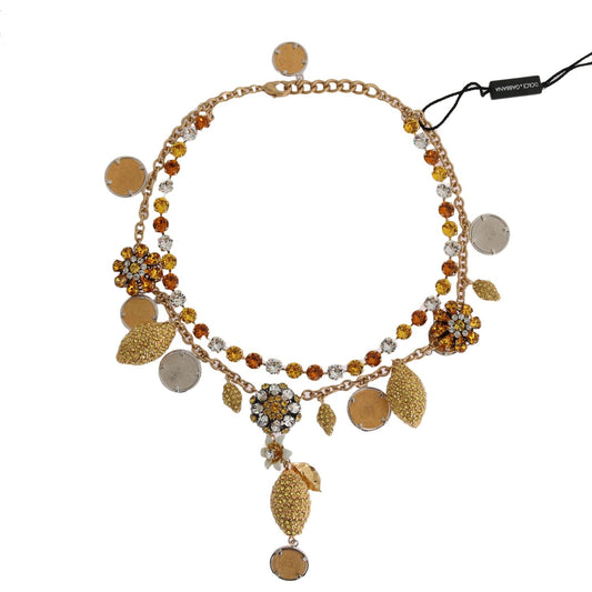 Dolce & Gabbana Gold Brass Crystal Logo Pineapple Statement Necklace SMY1068