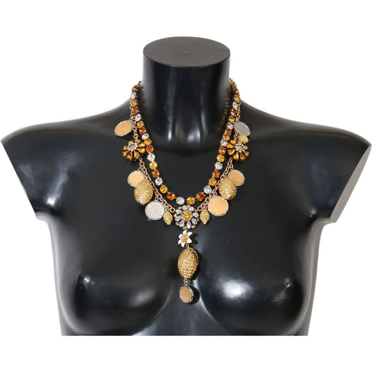 Dolce & Gabbana Gold Brass Crystal Logo Pineapple Statement Necklace SMY1068