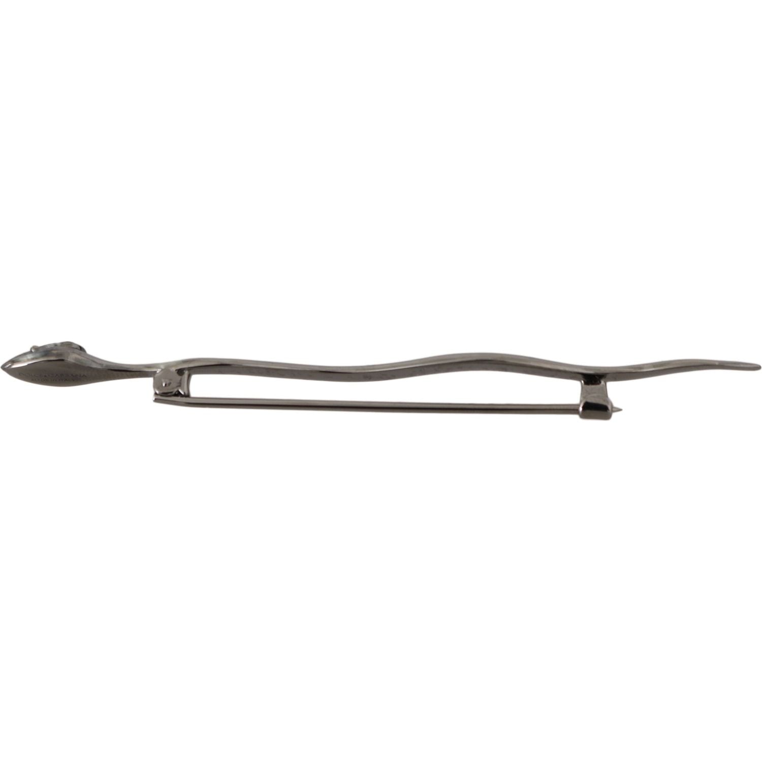 Dolce & Gabbana Silver Brass Crystal Spilla Serpente Brooch Pin