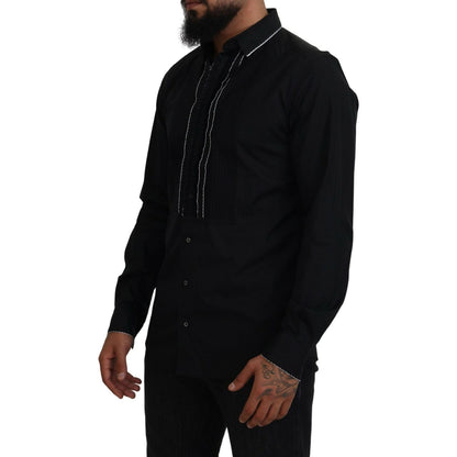 Dolce & Gabbana GOLD Black Tuxedo Slim Fit Cotton Shirt