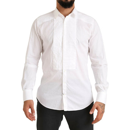 Dolce & Gabbana White GOLD Formal Cotton Tuxedo Dress Shirt
