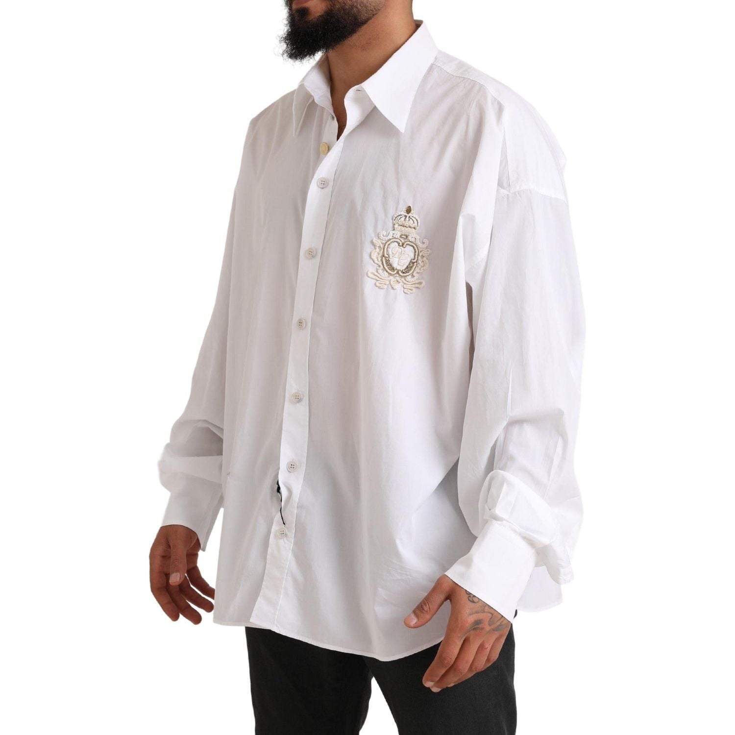 Dolce & Gabbana White Logo Cotton Casual Long Sleeves Shirt