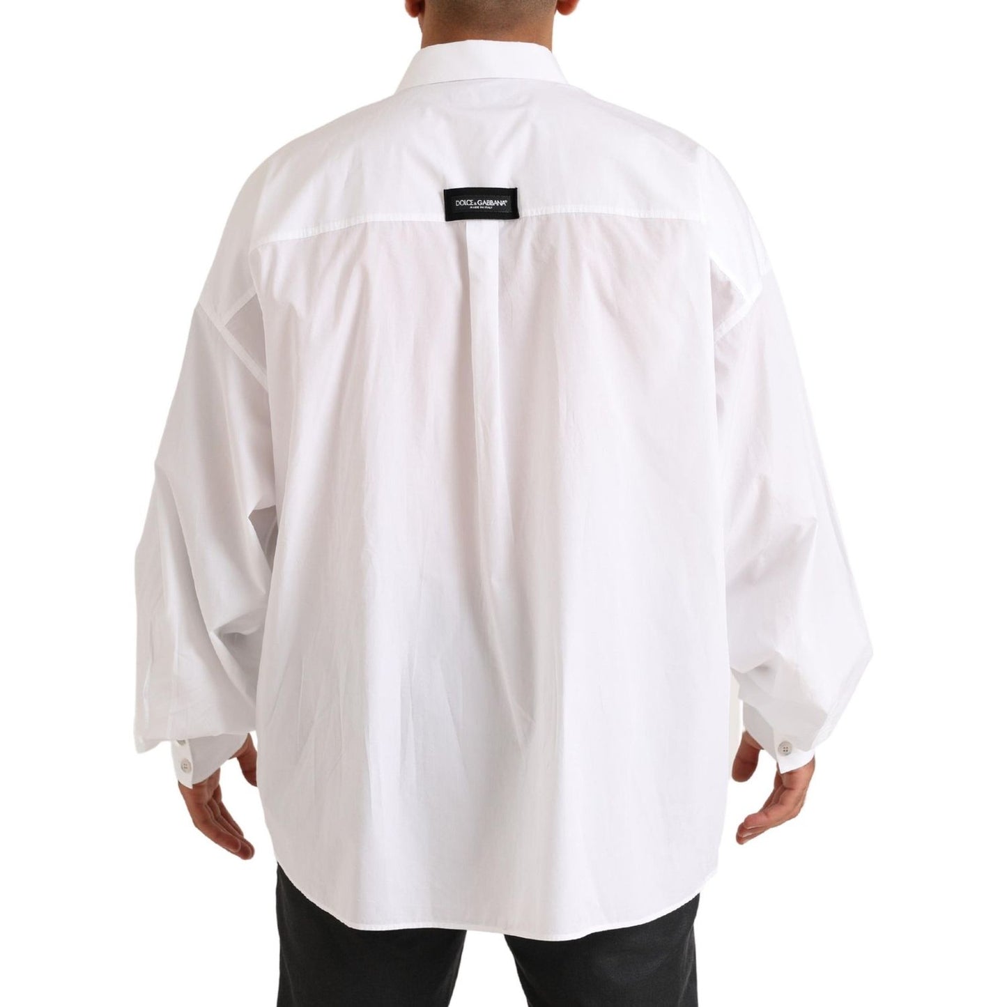 Dolce & Gabbana White Logo Cotton Casual Long Sleeves Shirt